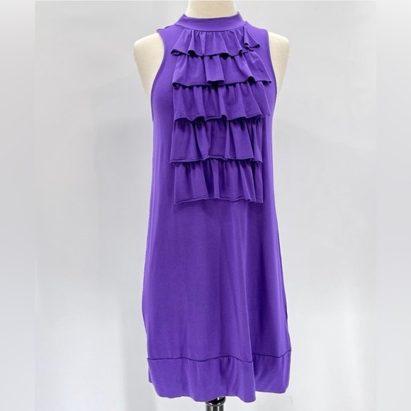 MICHAEL STARS ~ Purple Dress w/Ruffle Detail ~ Stars’ Signature Cotton ~One Size - Picture 1 of 6